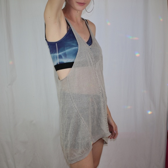 Vintage Tops - Loose woven knit linen tank tunic dress